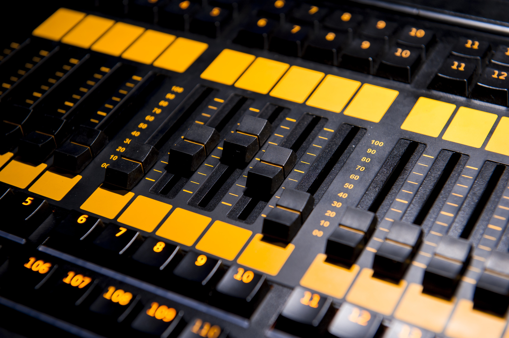 Sound mixer control panel, closeup.